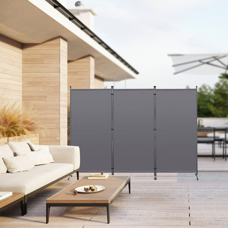 Aabia 170cm H Folding Room Divider, Grey, 170cm H x 250cm W x 49cm D