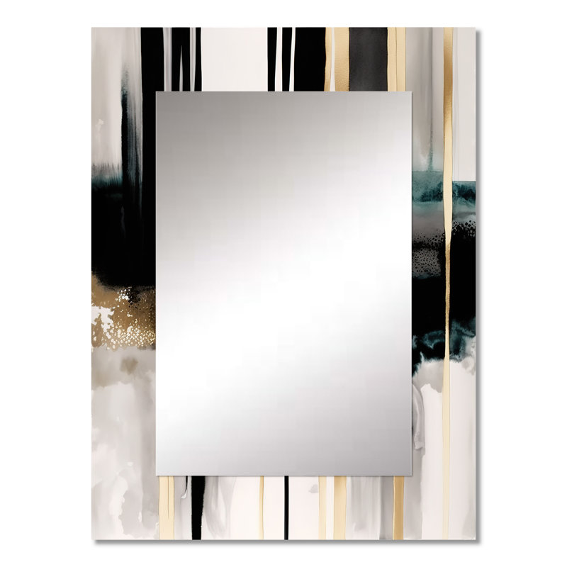 Abstract Transitional Shapes IV - Abstract Shapes Large Wall Mirror, Black Unique Mirror, Printed Metal Art, 32" x 24"