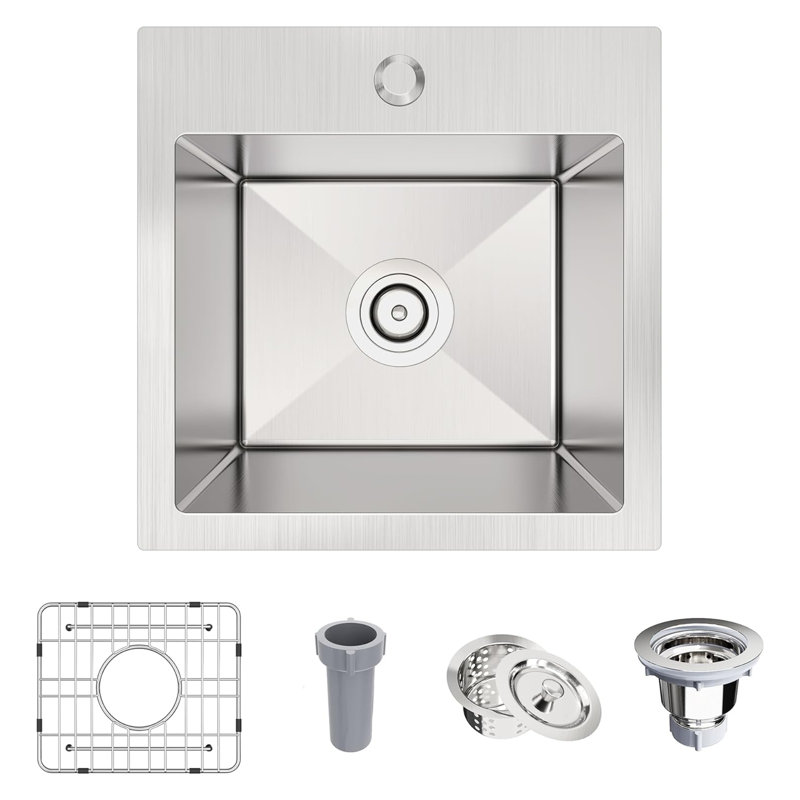 Évier de cuisine à simple cuve en acier inoxydable de 15 po ForK Kitchen, Noir mat