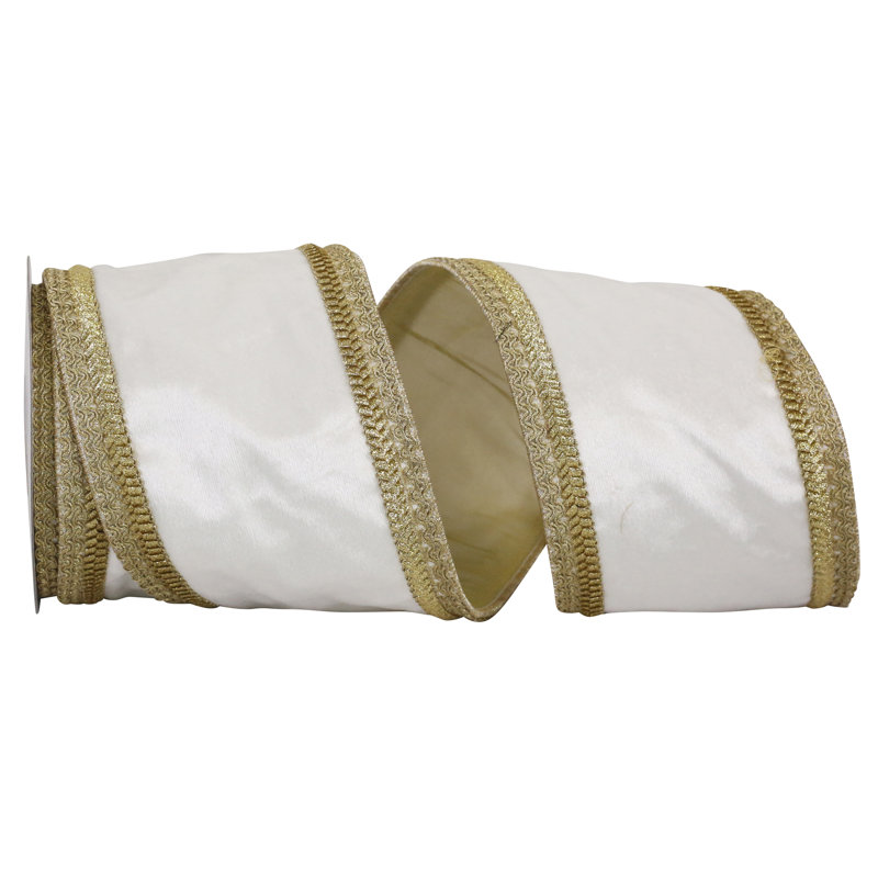 5.5'' Fabric No Theme Ribbon, White/Gold