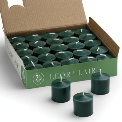 Bougies votives vertes, paquet de 25, durée de combustion de 10 heures, sans parfum