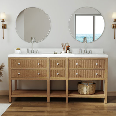 Ensemble de meuble-lavabo à double cuve en bois massif avec comptoir Thassos blanc 2 po Capri