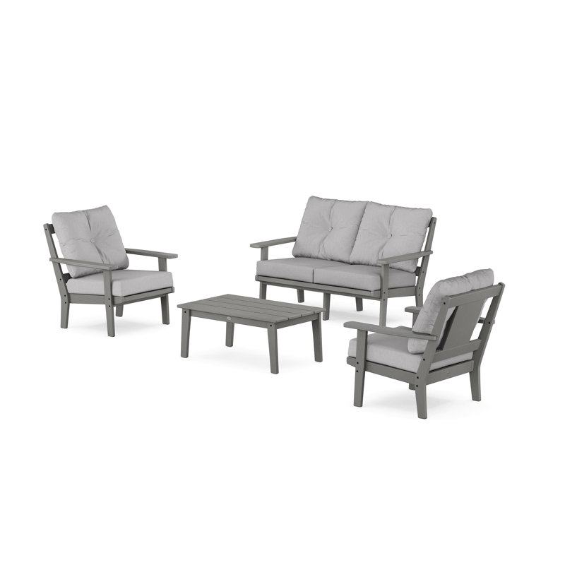 Prairie 4-Piece Deep Seating Set with Loveseat, Teak, Granite