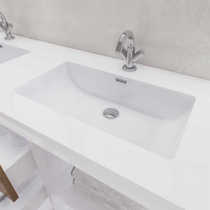 Eden 60" Double Sink Bathroom Vanity Set, Gloss White/Teak