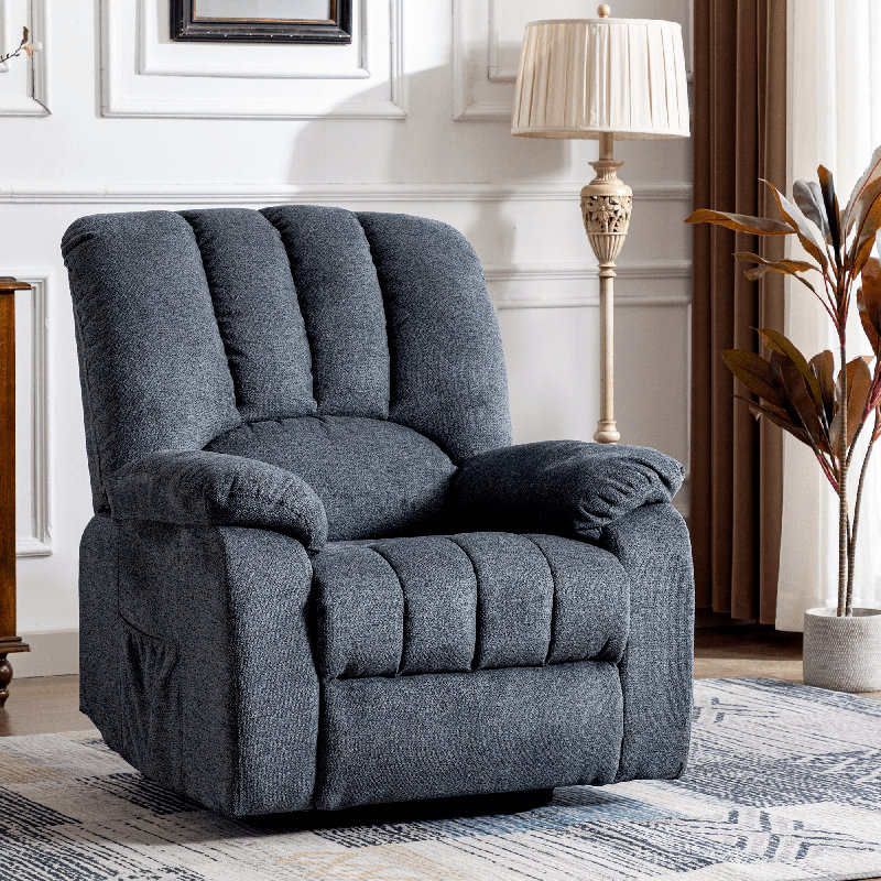 Esquiel 92 cm Wide Velvet Lift Assist Recliner with Massager and Heated Cushion, Blue/grey