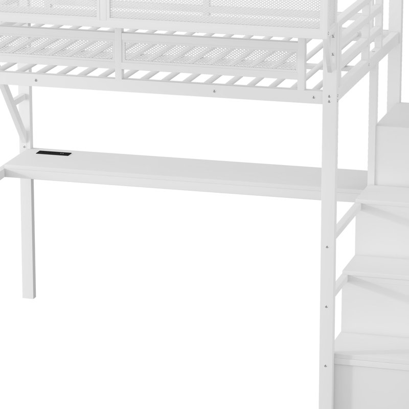 Lit mezzanine spacieux en métal avec rangement et lumières RVB pour les adolescents, la maison