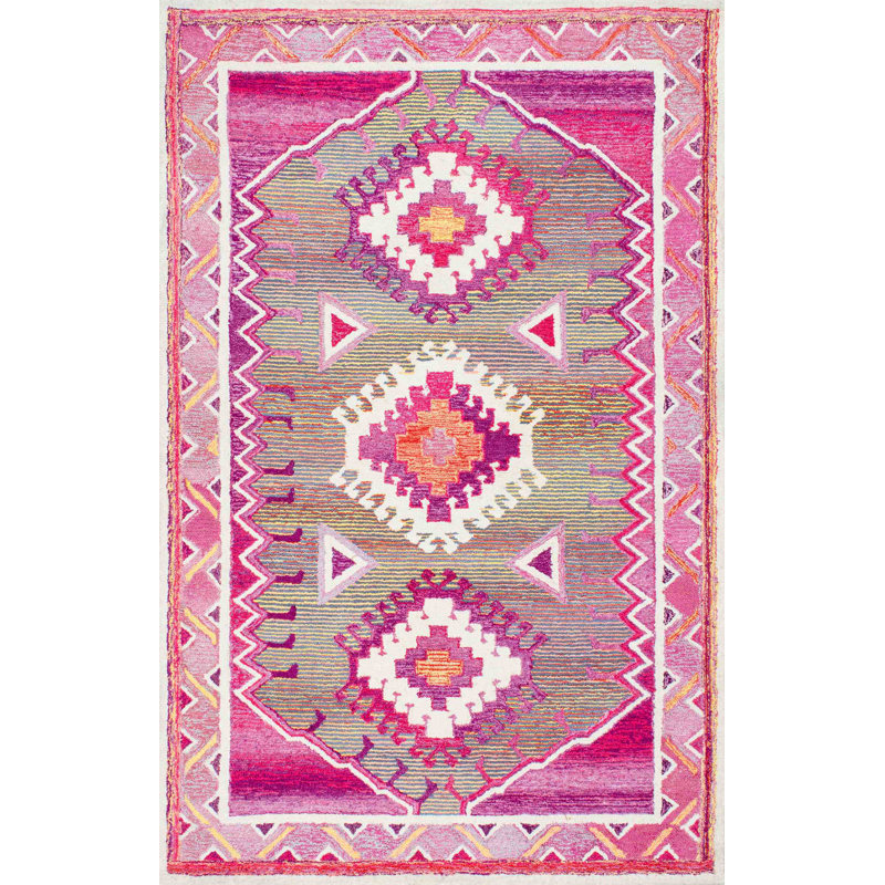 Tapis rose touffeté à la main, Rectangle 7 pi 6 po x 9 pi 6 po