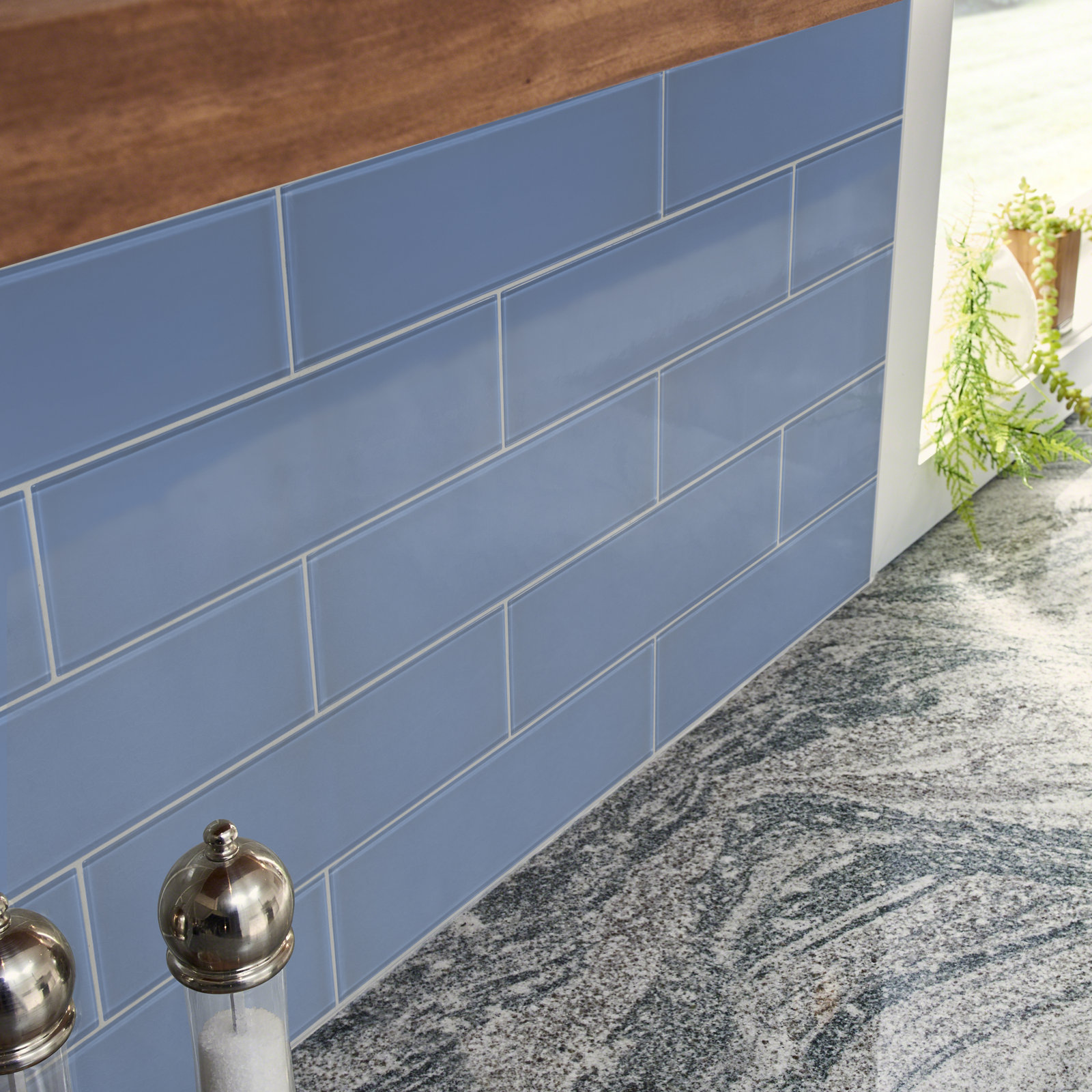 Subway 4 in. x 12 in. Glossy Glass Mosaic Wall Tile, Ionic Tide