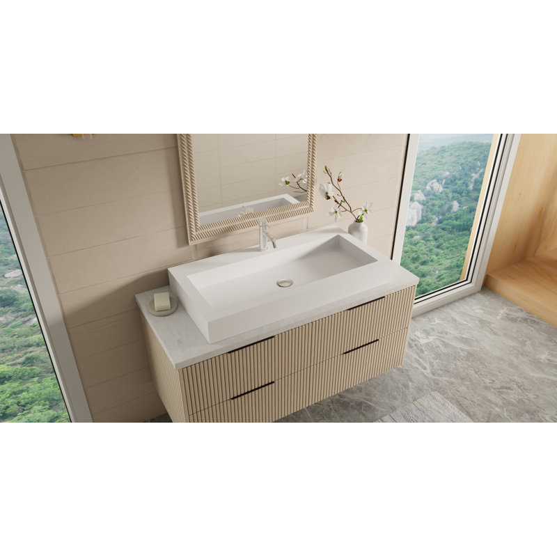 Badeloft 39.3" x 18.8" Rectangular Stone Resin Vessel Bathroom Sink WB-05-XL-M in Matte White, Matte White