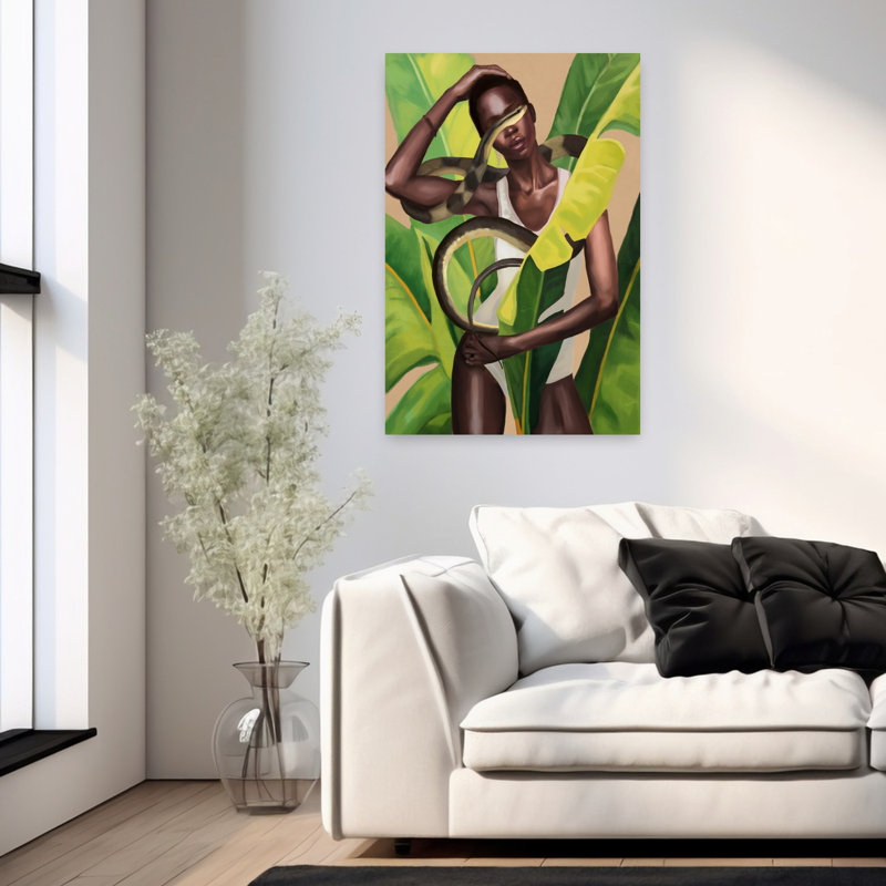 Into the Green Elegant Abstract Snake Nature Tropical, art mural, H 36 po x l 24 po