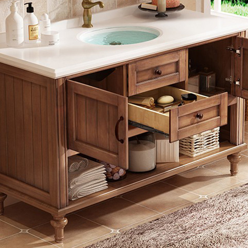 Meuble-lavabo simple de style américain rétro, H 32,3 po x l 47,2 po x P 21,7 po, Brun