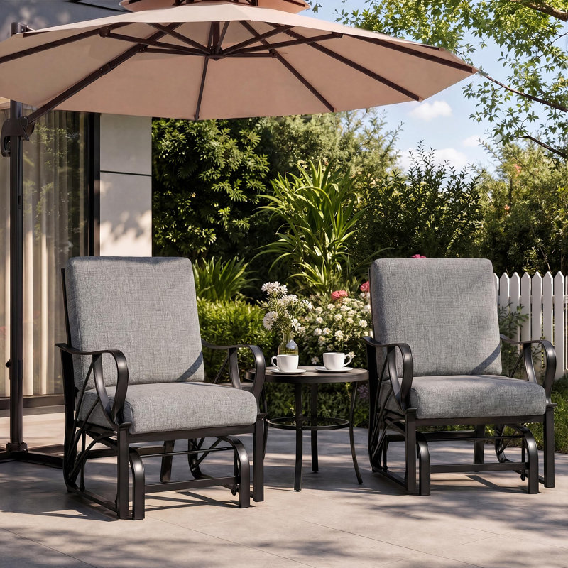Patio Glider, Outdoor Glider Chair with Removable Cushion, Heavy Duty Metal Frame, Curved Armrest, Porch Rocking Gliders Outdoor Furniture for Garden, Yard, Lawn, Dark Gary