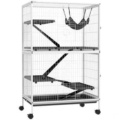 Cage pour petits animaux H 50 po à 5 niveaux Pawhut, cage pour furet, grande cage Chinchilla avec accessoire de hamac en fil d'acier robuste, abri pour petit animal avec 4 portes, plateau amovible, blanc