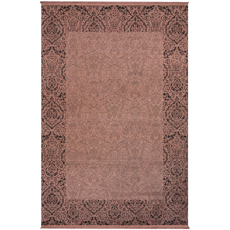 Tapis oriental en viscose tissé à la machine de couleur saumon / noir Rittmore, Rectangle 7 pi 10 po x 11 pi 2 po