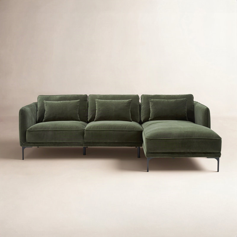Rae 2-Piece Upholstered Sectional with Chaise, Military Green, Right Hand Facing