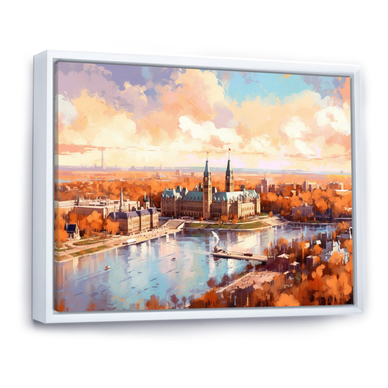 «Sunny On Ottawa River» sur toile, Cadre flottant blanc, H 16 po x l 32 po x P 1 po