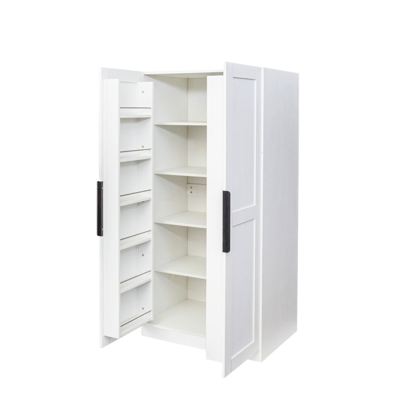 Armoire blanche autoportante de 63,85 po avec tablettes - ajoute du rangement et du style à votre armoire de cuisine décorative, multifonctionnelle pour une maison soignée et soignée, convient au style rétro moderne