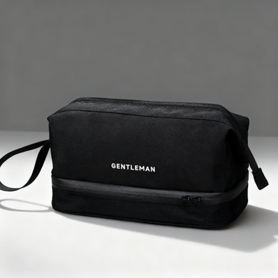 Black Men's Waterproof Oxford Toiletry Bag With Wet-Dry Compartment, Large Opening For Easy Access, Durable Zipper Closure, Travel-Friendly Shaving Dopp Kit For Toothbrush, Towel, Shampoo, Cosmetics