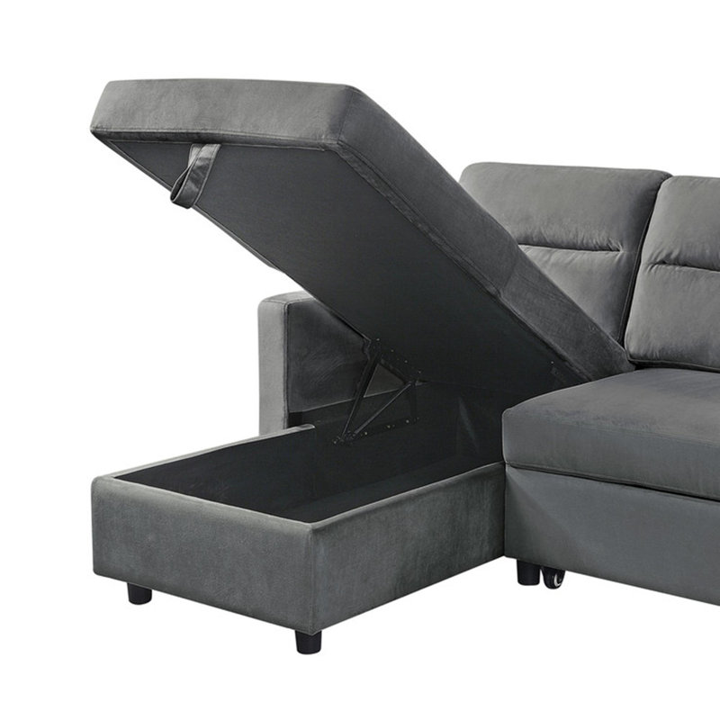 Canapé-lit modulaire en velours réversible, Gris foncé