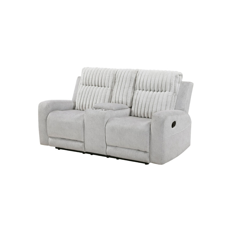 Causeuse double inclinable avec console Lupe, microfibre gris clair Lupe