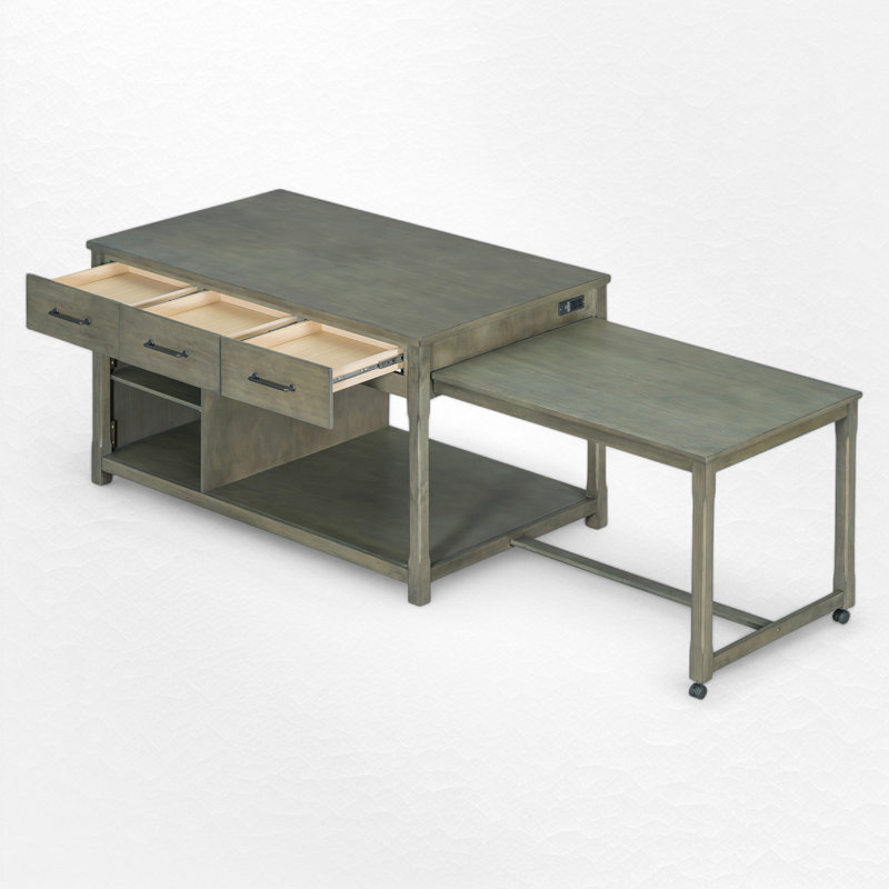 Extendable Dining Table With Storage, Gray/Gray