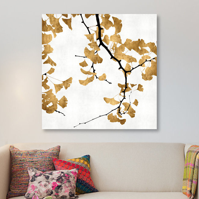 «Ginkgo in Gold II», impression sur toile, H 37 po x l 37 po x P 1,5 po, Toile tendue, Pas de tapis