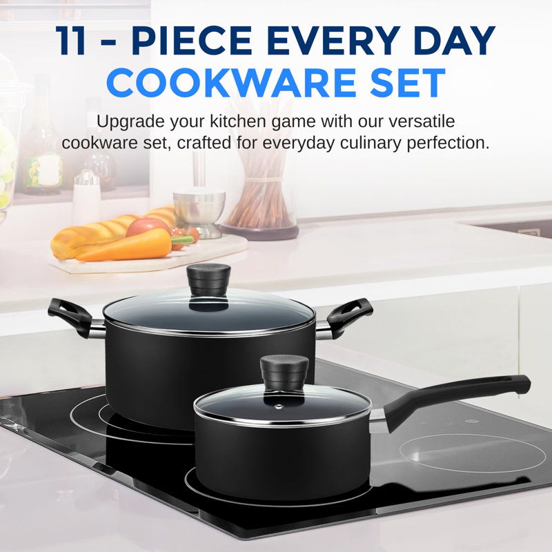 11 - Piece Non-Stick Aluminum Cookware Set, Black