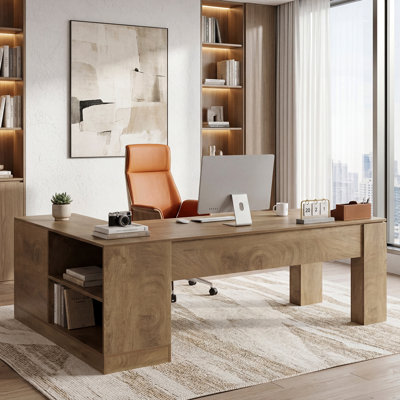 78.74 in. L Shaped Executive Desk with 2-Drawer, Large Computer Desk with Storage and Shelves for Office