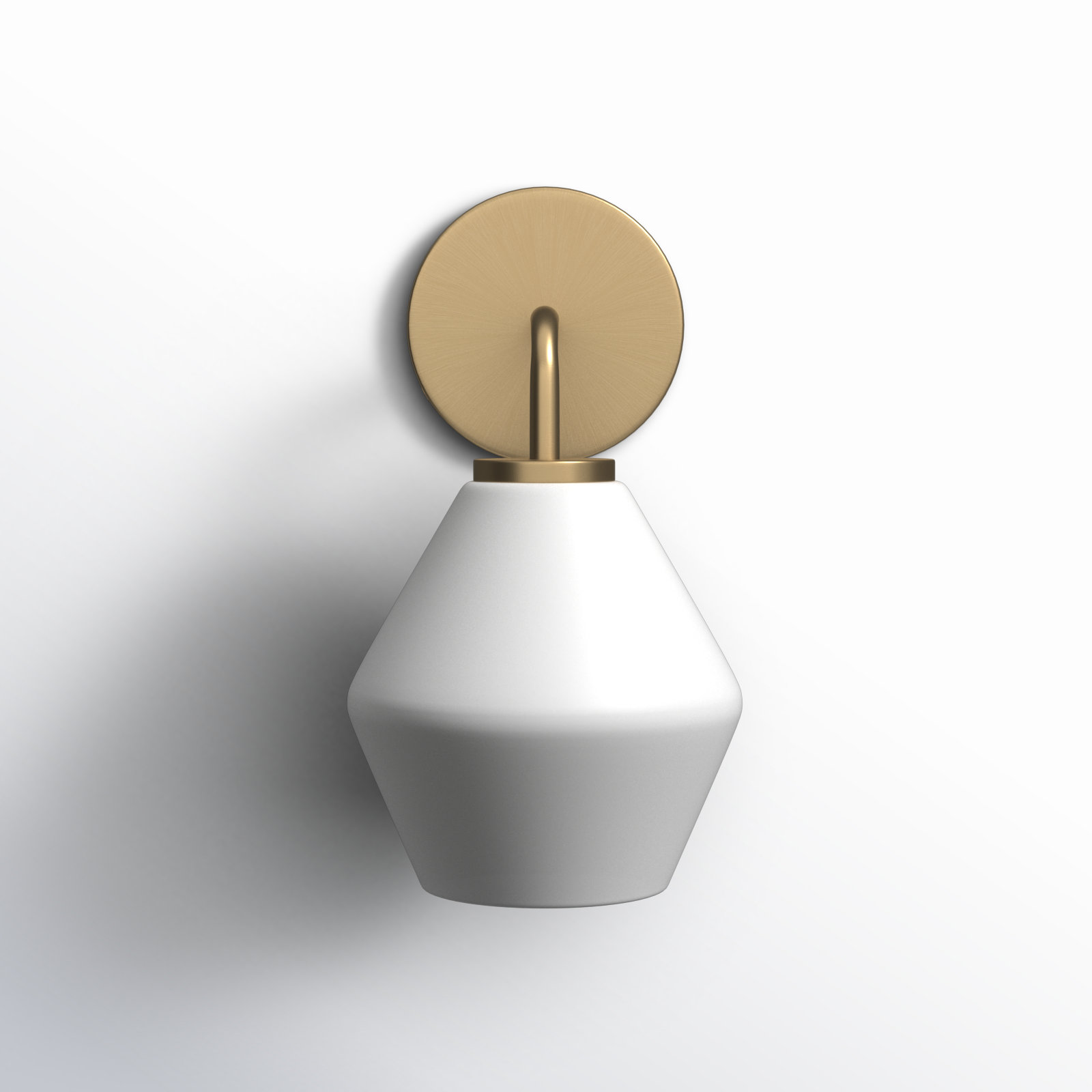 Rooks Single Light Glass Dimmable Armed Sconce, Satin Brass, White