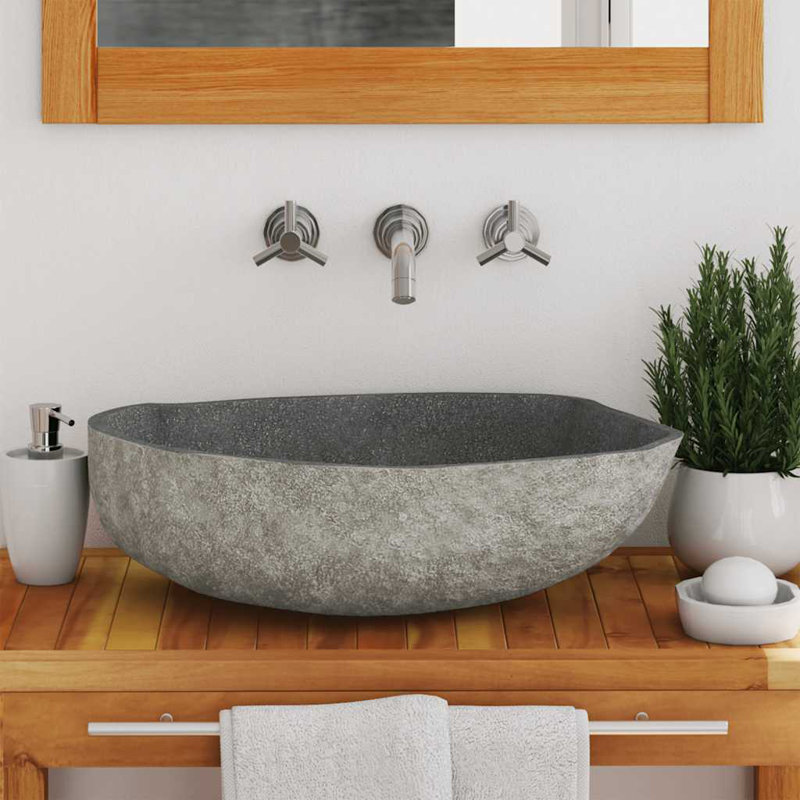 Zetta vidaXL Bathroom Basin, Vessel Sink, Easy Assembly, River Stone, (17.7"-20.9") L x (13.4"-16.1") W x 4.5"H
