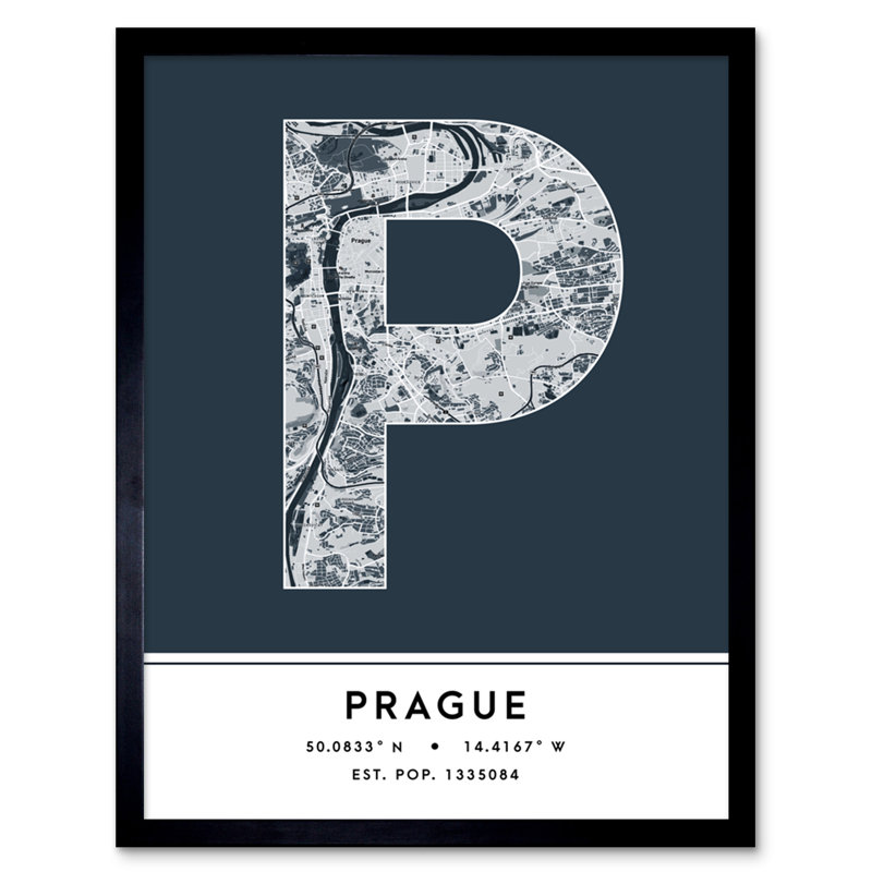 Prague Czechia City Map Navy - Single Picture Frame Typography