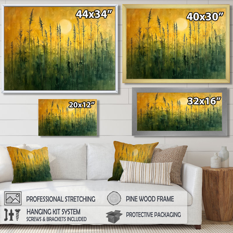 Lueur dorée de la forêt de bambou I - Art mural en bambou, H 30 po x l 40 po, Toile tendue sur cadre, Ne s’applique pas