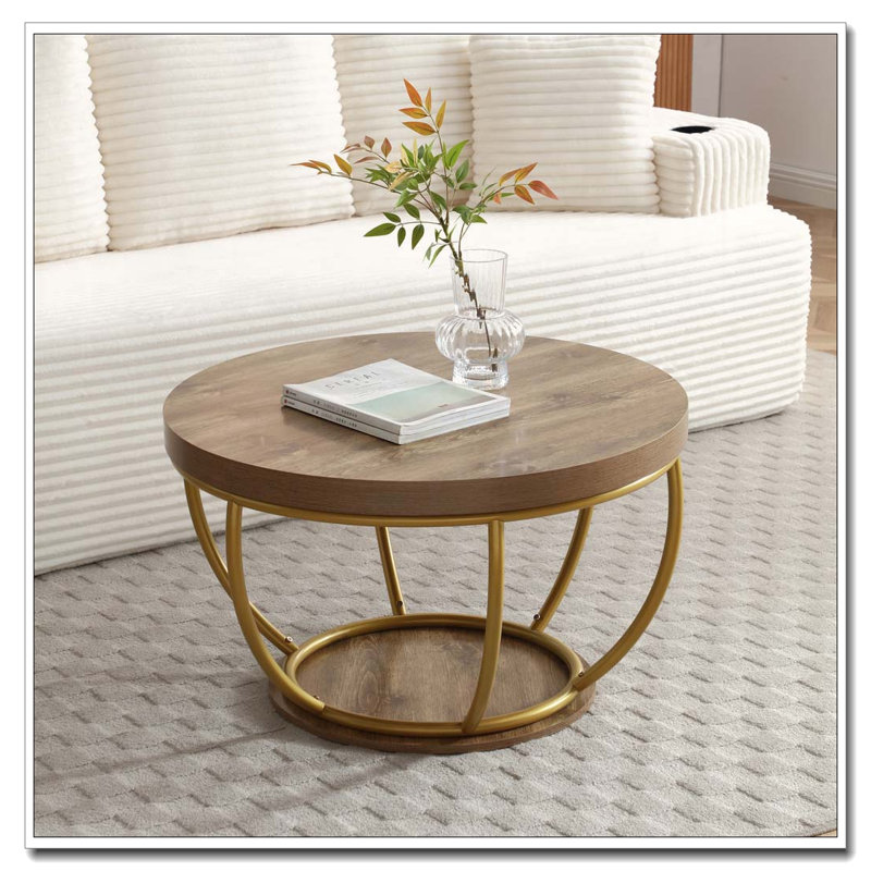 Table basse 31 po avec tablettes de rangement à 2 niveaux, Doré