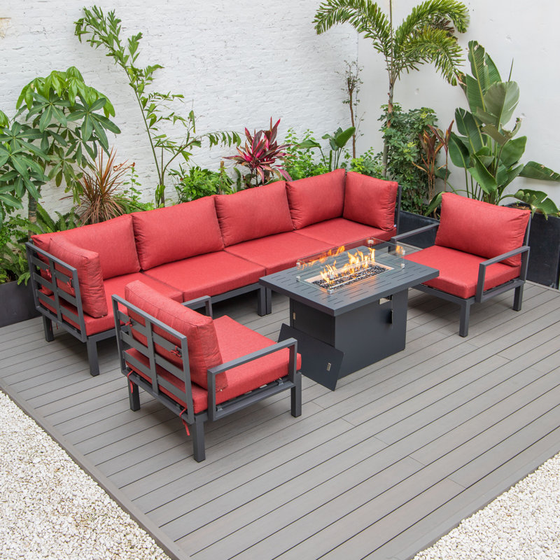 Ensemble de conversation pour patio avec 7 coussins Orren Ellis Hamilton, Bleu