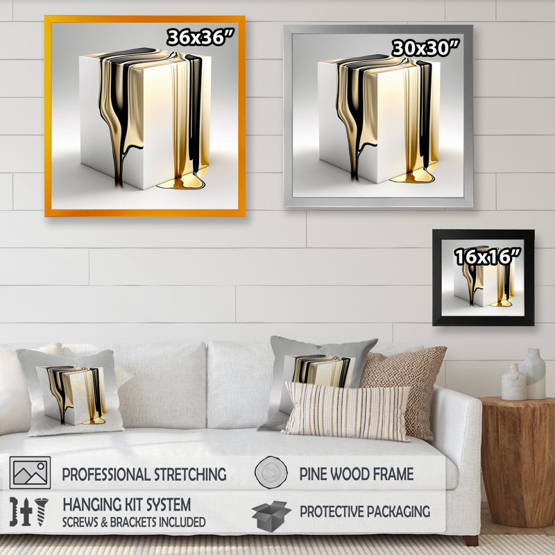 «Black and Gold Cubic Expression I - Abstract Cubism», art mural, Impression dorée sur toile encadrée