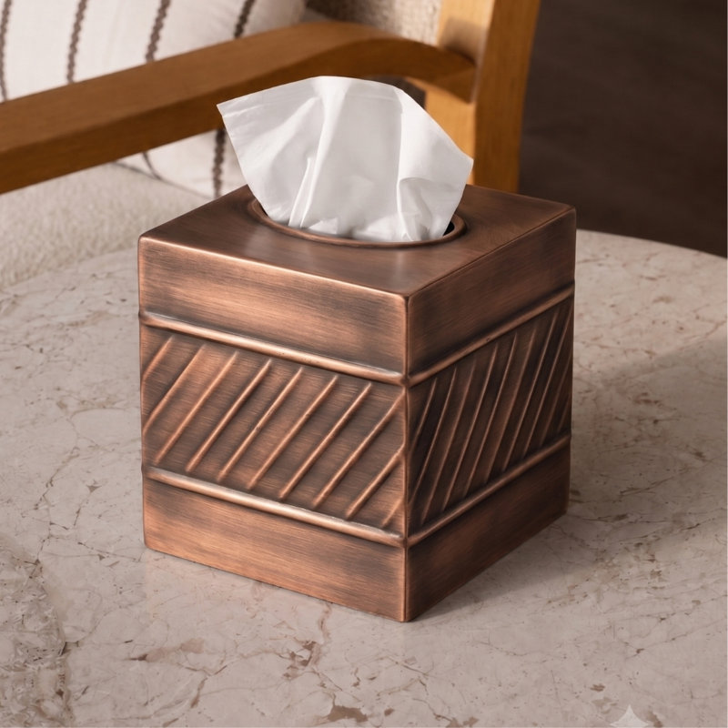 Wave Embossed Metal Tissue Box Cover, Copper