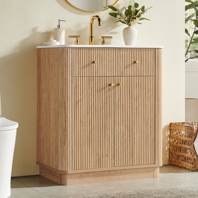 29.9" Modern Fluted Bathroom Vanity, Integrated Ceramic Sink
