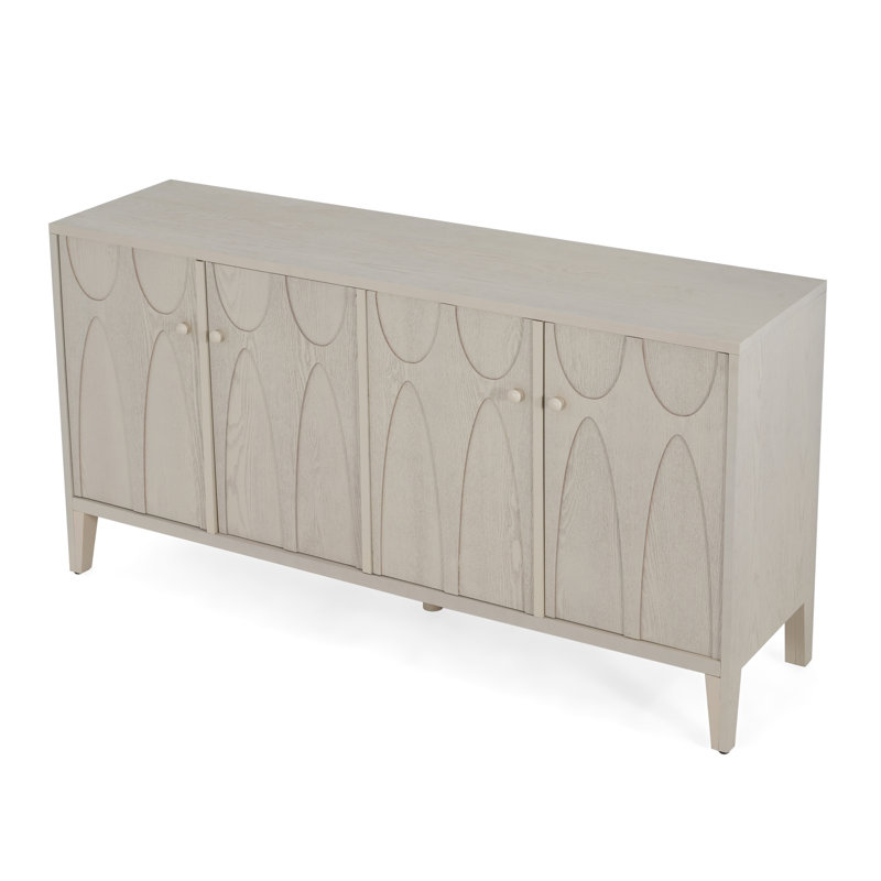 Ezequiel Mid-Century Modern Wood Sideboard With Adjustable Shelves And Storage Cabinet, Bleach