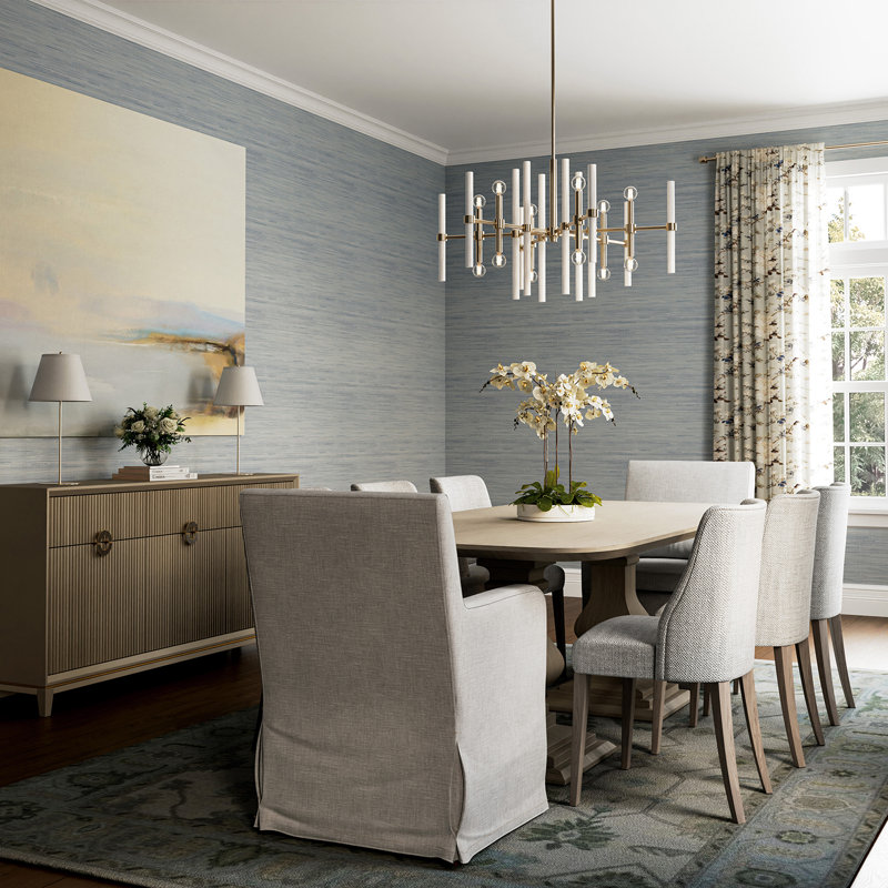 34.75" W x 20" H 8-Light Chandelier in Matte Brass with Real White Marble Rods