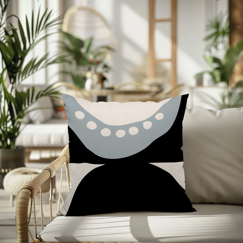 Oreiller carré réversible intérieur / extérieur Tobe Minimalist, H 15 po x l 15 po, Gris / noir / blanc cassé
