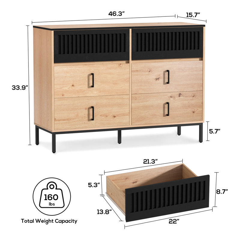 Commode double 6 tiroirs Cejas, Noir
