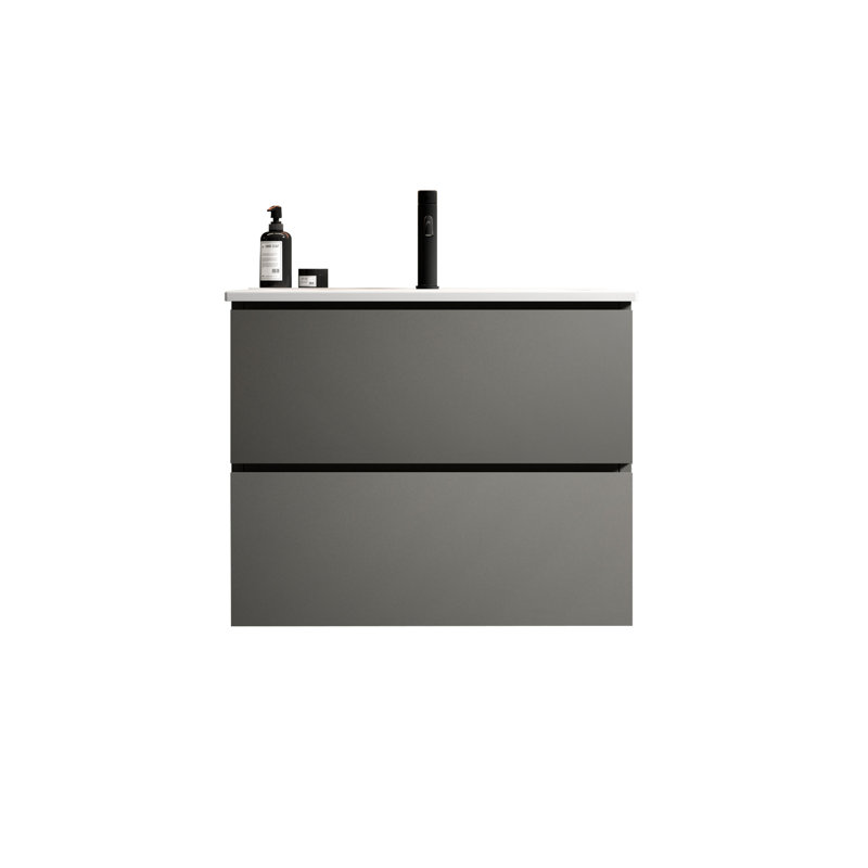 Unité de meuble-lavabo mural 24 po, lavabo en céramique gris sidéral, design moderne, rangement abondant, système de tiroir silencieux de 24 po en gris, lavabo, tiroirs silencieux