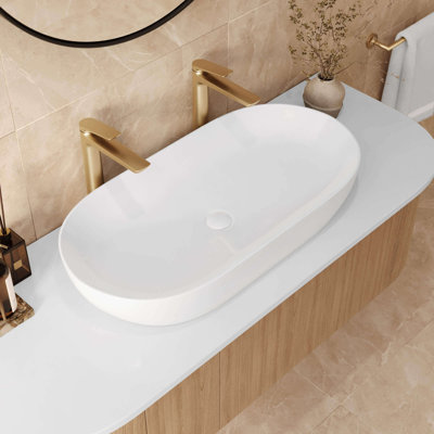 Ruvati inch Bathroom Vessel Sink White Oval Above Counter Vanity Porcelain Ceramic