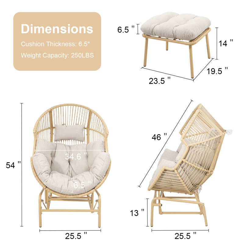 Swing Egg Chair With Cushion And Ottoman, Brown, Beige