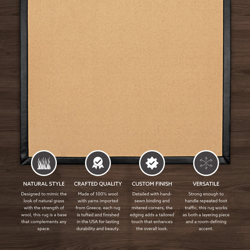 Tapis berbère beige fait à la main avec bordure en similicuir noir fabriqué à la main Nannette
