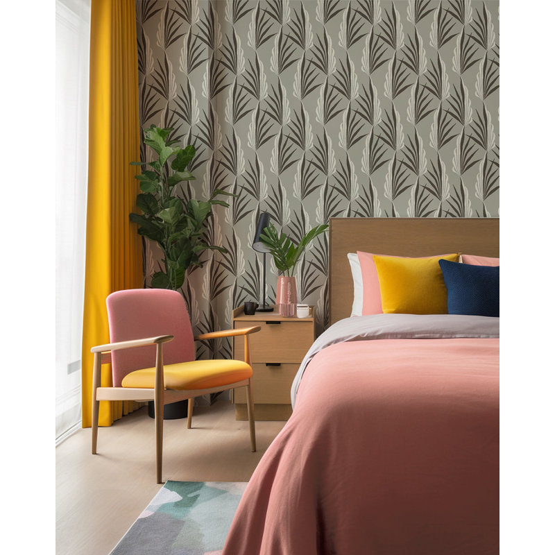 Areca Palm - Wallpaper, Gray, Faux Grasscloth