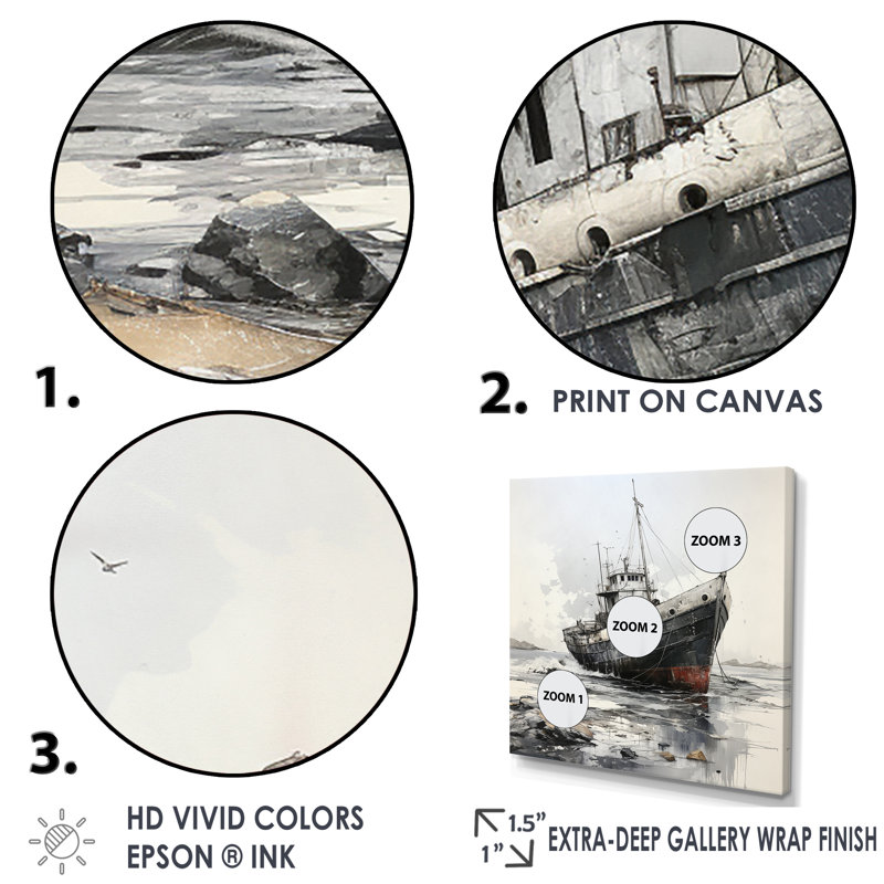 Bateau de pêche bleu et blanc II - art mural nautique et plage, salon, Cadre simple argenté, H 36 po x l 36 po x P 1,5 po