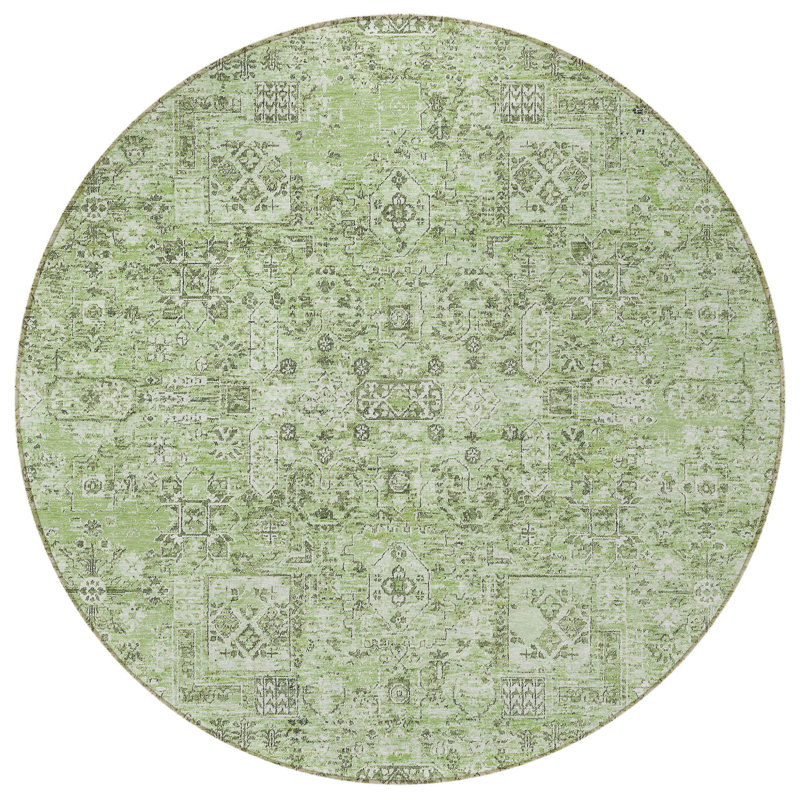 Tapis intérieur lavable floral rond vert artichaut 8 pi HomeRoots