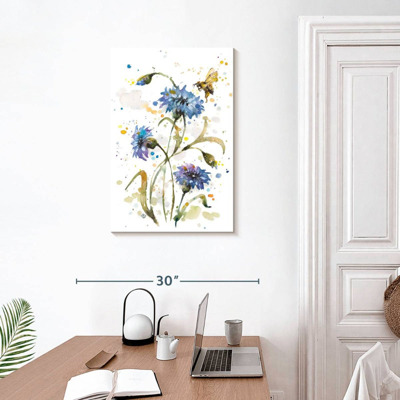 Harnek Cornflower And Bumblebee, 30" H x 20" W