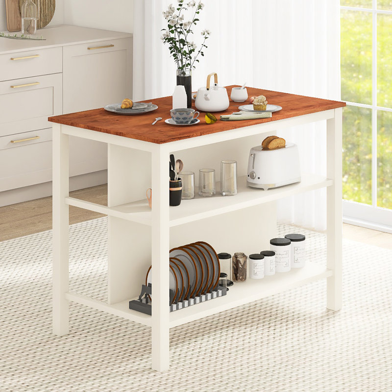 45" W Solid Wood Rustic Dining Table With 2 Open Shelves